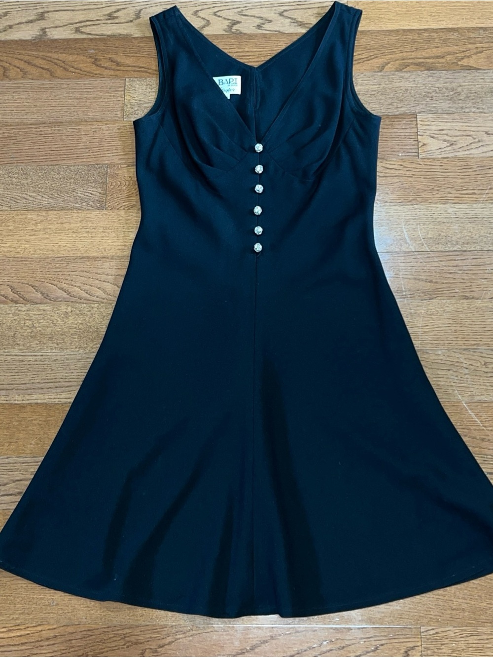 A.J. Bari Lord and Taylor Black Dress Women Sz 6‎ Vtg Rhinestone Buttons Formal